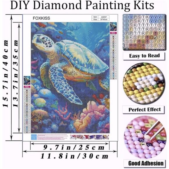 Sea Turtle Diamond Art Painting Kits for Adults,Full Drill Diamond Dots Painting - Picture 4 of 7